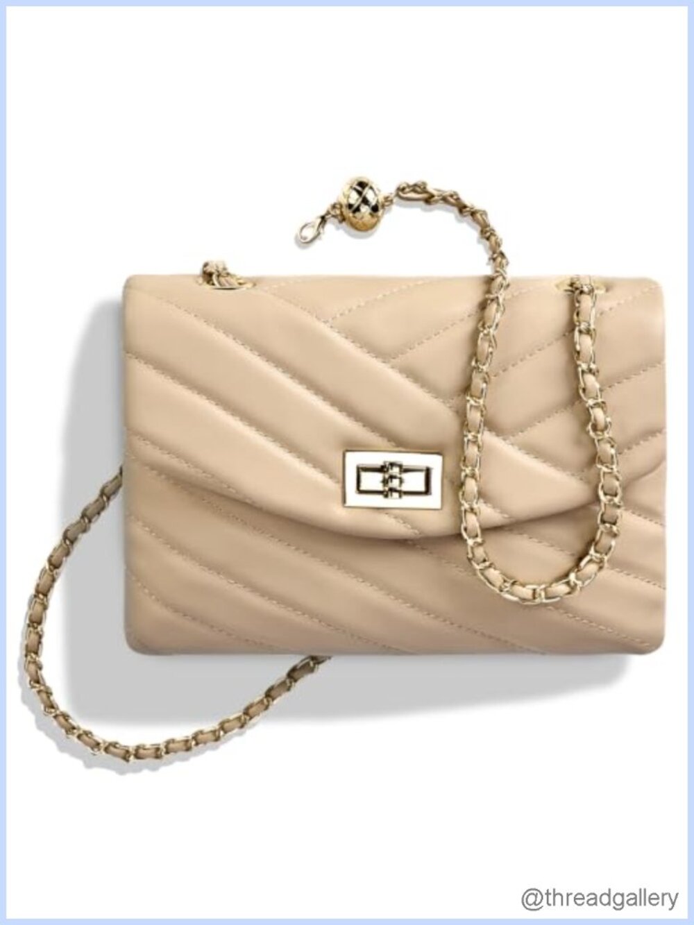 Quilted Faux Leather Small Crossbody Bag with Adjustable Gold Chain